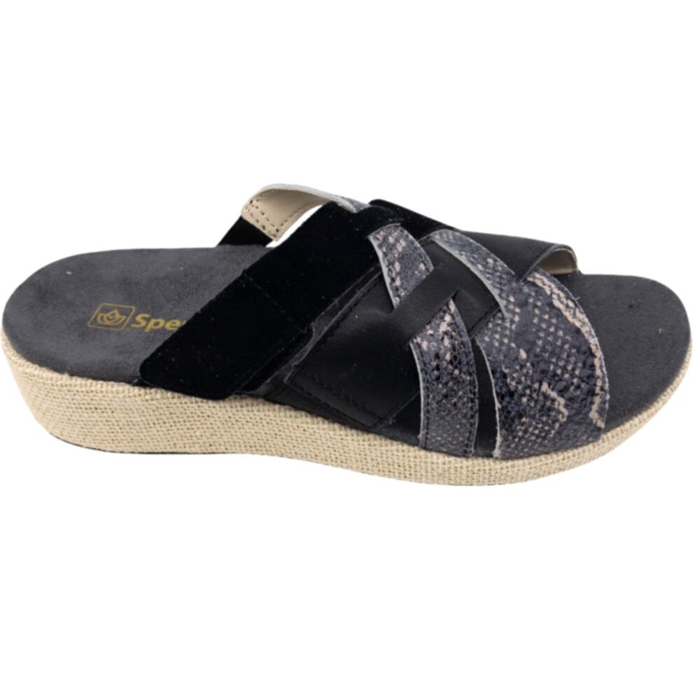 Spenco Memphis Orthotic Multi-Strap Slide Sandal Women's 8.5W Black Snake